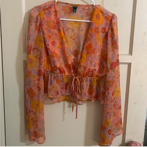 Wild Fable Target orange & pink floral blouse